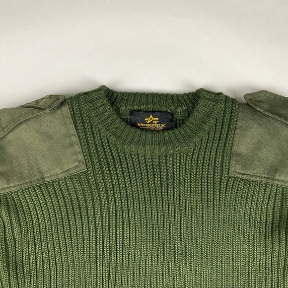 Alpha Industries Flight Sweater Mens XL Military Elbow Patch Knit - Picture 3 of 12